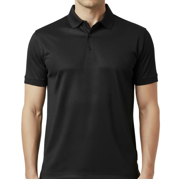 Men's Polo Shirt By Moderno Checker Satin Short Sleeves MJP-106 Black