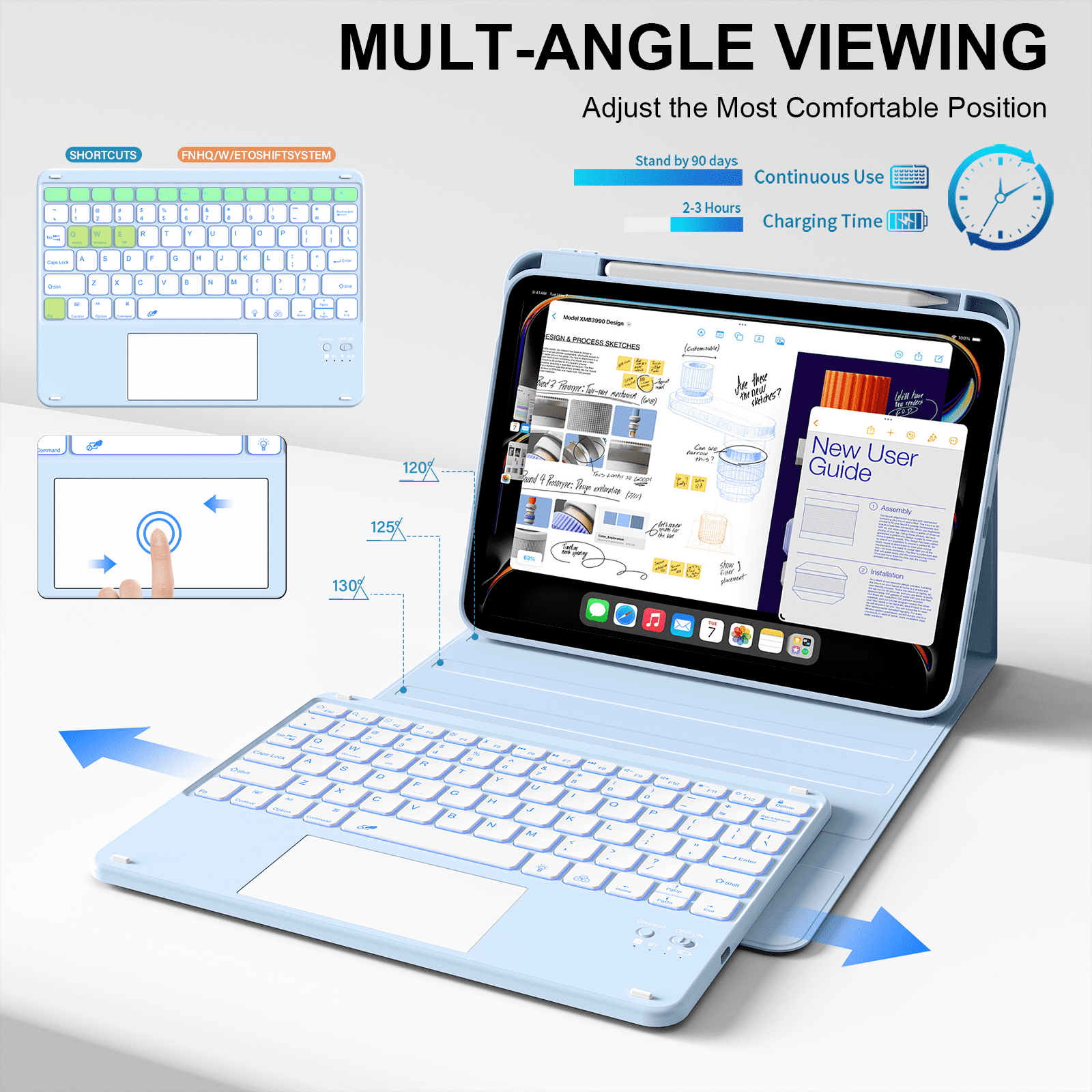 Kenke Keyboard Case Compatible for iPad (A16) 11/10th Generation 11/10.9 inch 2025/2020, Folio Cover with Pencil Holder, Multi-Touch Trackpad, 7 Color Backlit, Detachable Bluetooth Keyboard, Blue