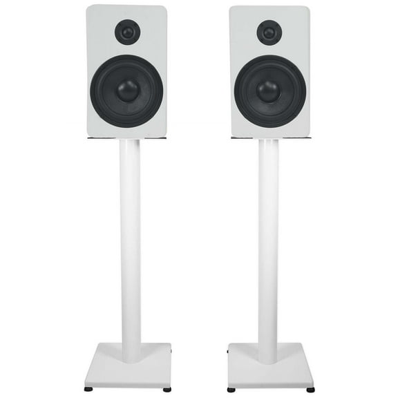 Pair Rockville RockShelf 54W White 5.25" Home Bookshelf Speakers w/29" Stands