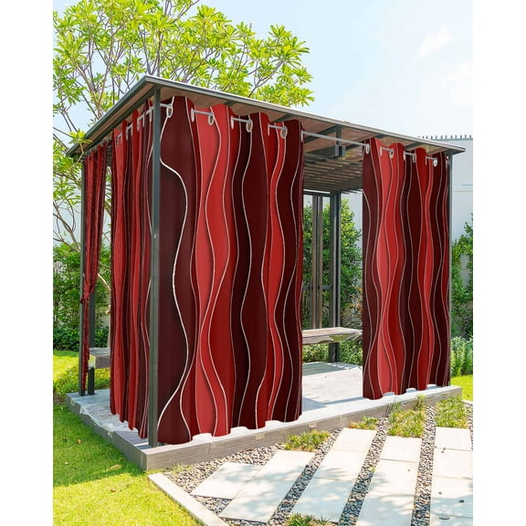 nqOlkjepod Outdoor Curtains for Patio Waterproof, Red Ombre Outdoor Privacy Panels Grommet, Abstract Art Moire Ocean Waves Blackout Outside Curtains for Porch/Cabana/Pergola/Gazebo 54"x95", 1 Panel