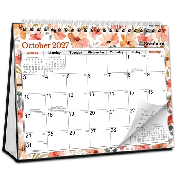 CRANBURY 2027 Standing Desk Calendar, Floral, 12-Month January to December 2027, Twin-Wire Bound