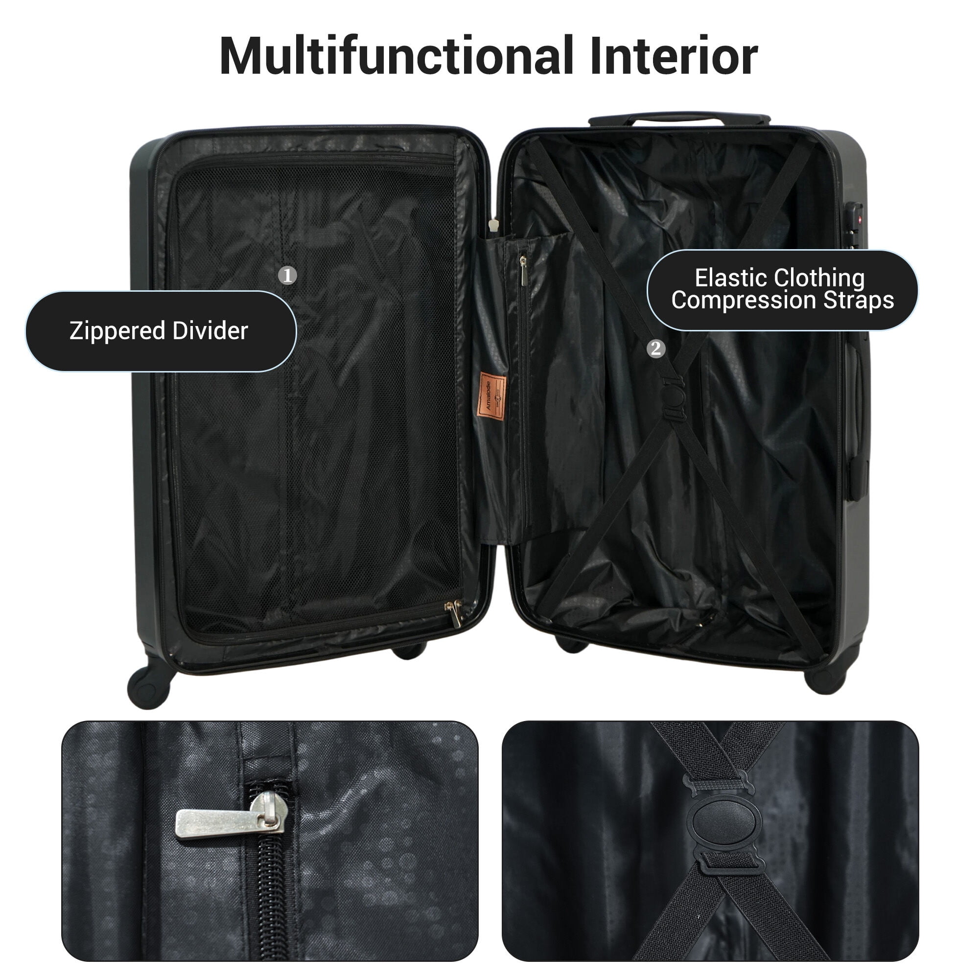 Hardside Suitcase, 3-Piece Luggage Set ABS Lightweight & Durable Suitcase with Spinner Wheels, TSA Lock, (20/24/28), Dark Grey, Dark Grey Hardside Luggage,Abs Hardside Checked Luggage