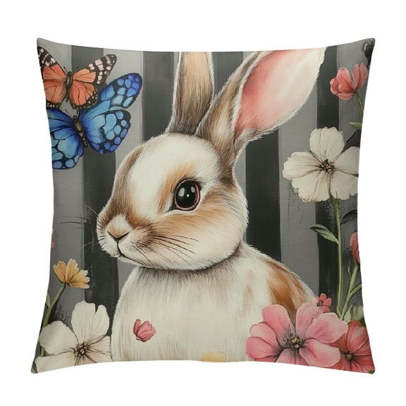 PRATYUS Easter Throw Pillow Covers Eggs Easter Bunny Pillowcase Buffalo Plaid Spring Outdoor Decorative Holiday Cushion Case for Home Sofa Living Room 12x12in