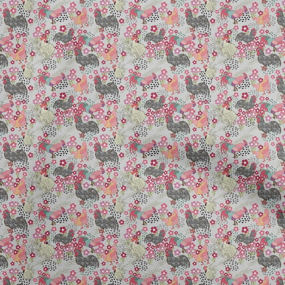 oneOone Polyester Spandex Gray Fabric Birds Rooster Diy Clothing Quilting Fabric Print Fabric By Yard 56 Inch Wide