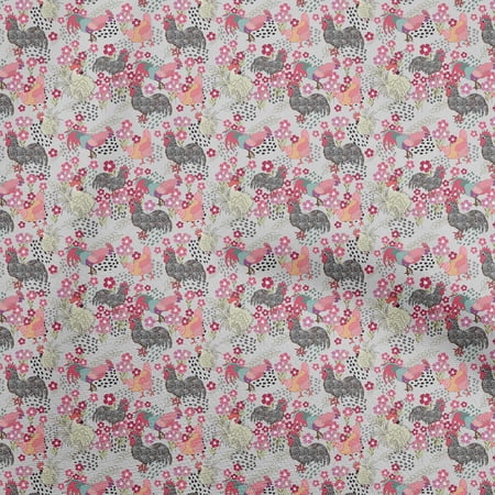 oneOone Polyester Spandex Gray Fabric Birds Rooster Diy Clothing Quilting Fabric Print Fabric By Yard 56 Inch Wide