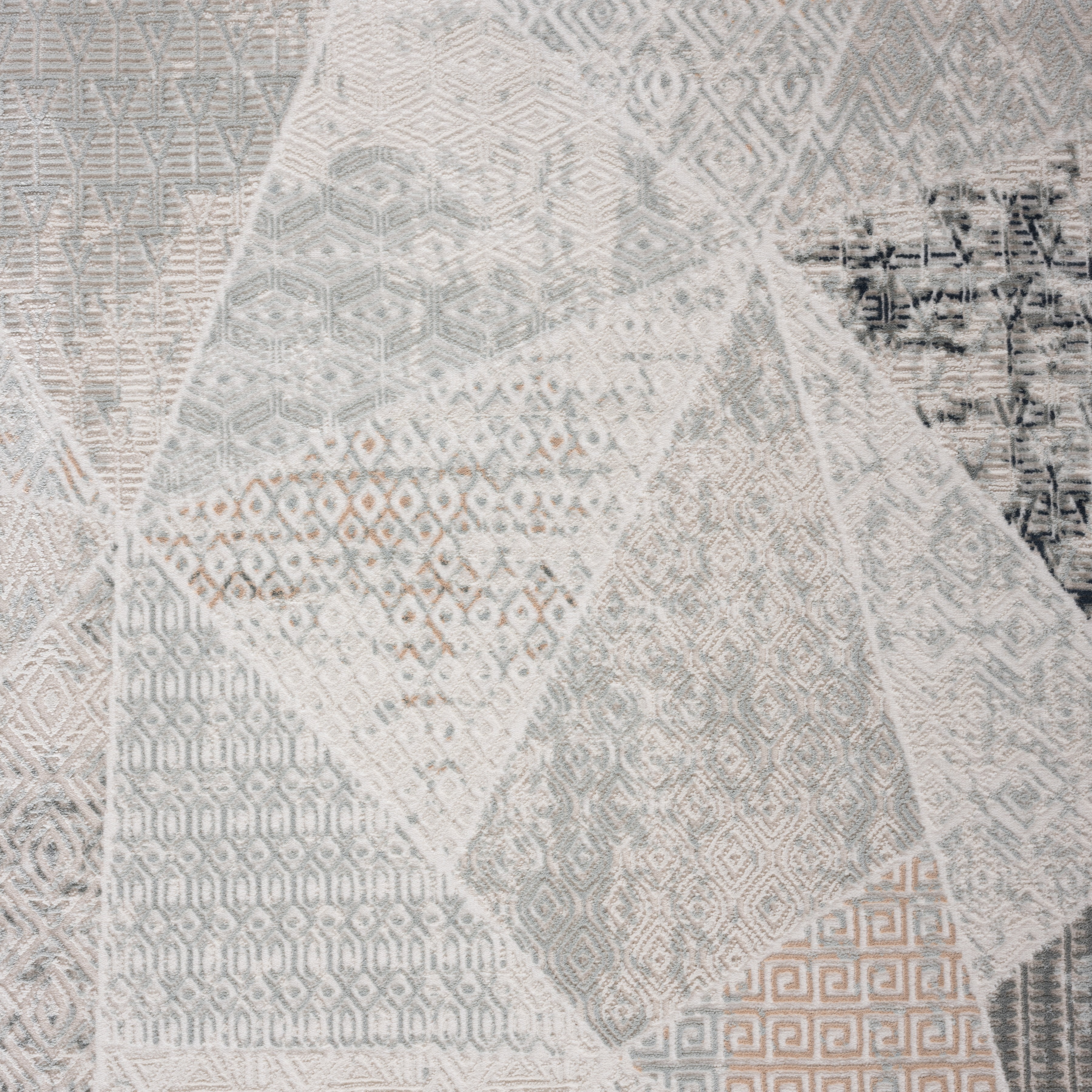 LR Home Martha Elryn Gray/Cream Contemporary Geometric Polyester Area Rug, 9' x 12'