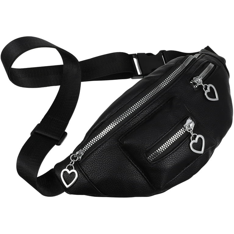  Crossbody Bags for Women Fanny Pack Multi Pocket Casual Sling  Bag Vegan Leather Chest Purse Guitar Strap Belt Bag (Black)