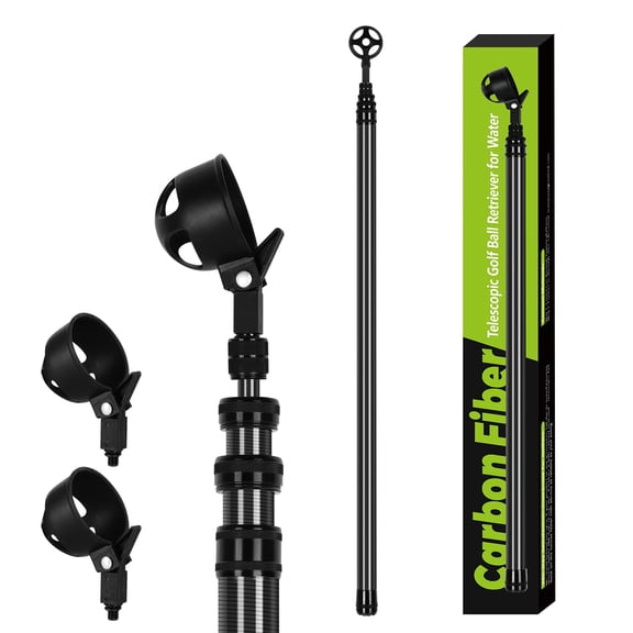 18ft Carbon Fiber Telescopic Golf Ball Retriever with 2 Pickup Claws, Ultra Lightweight Extendable Golf Ball Grabber for Water & Grass