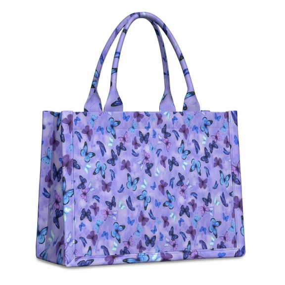 Large Capacity Tote Bag,Purple Butterfly Pattern Handbag Fashion Luxury Tote Bag,15.7"x13"x 5.1" Inches,Laptop Compatible