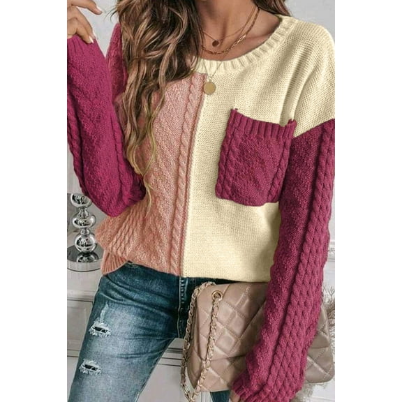 Redhotype Chic Tan Colorblock Sweater - Drop Shoulder, Cozy Warmth!