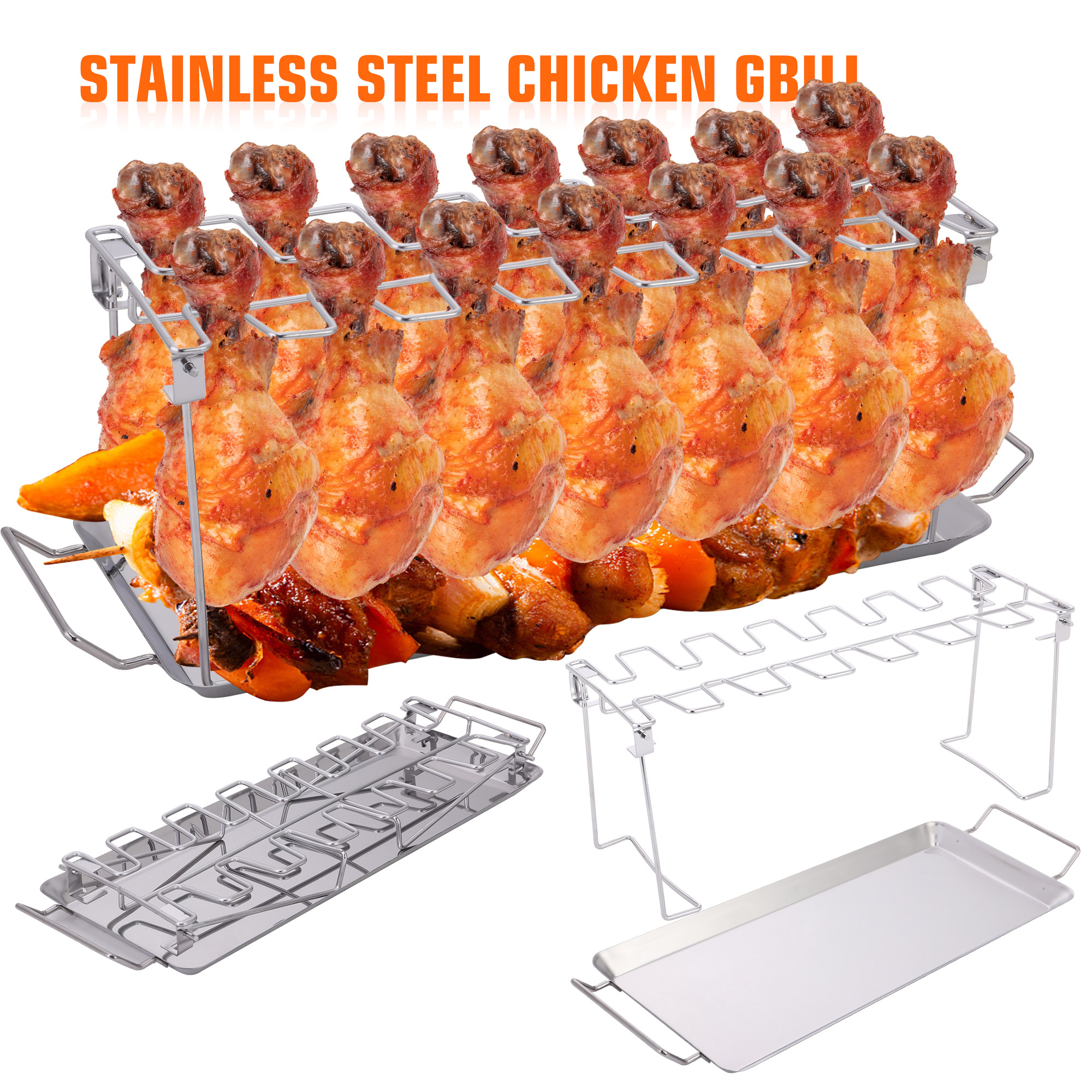 SHCKE Chicken Leg Wing Grill Rack 14 Slots Stainless Steel Vertical