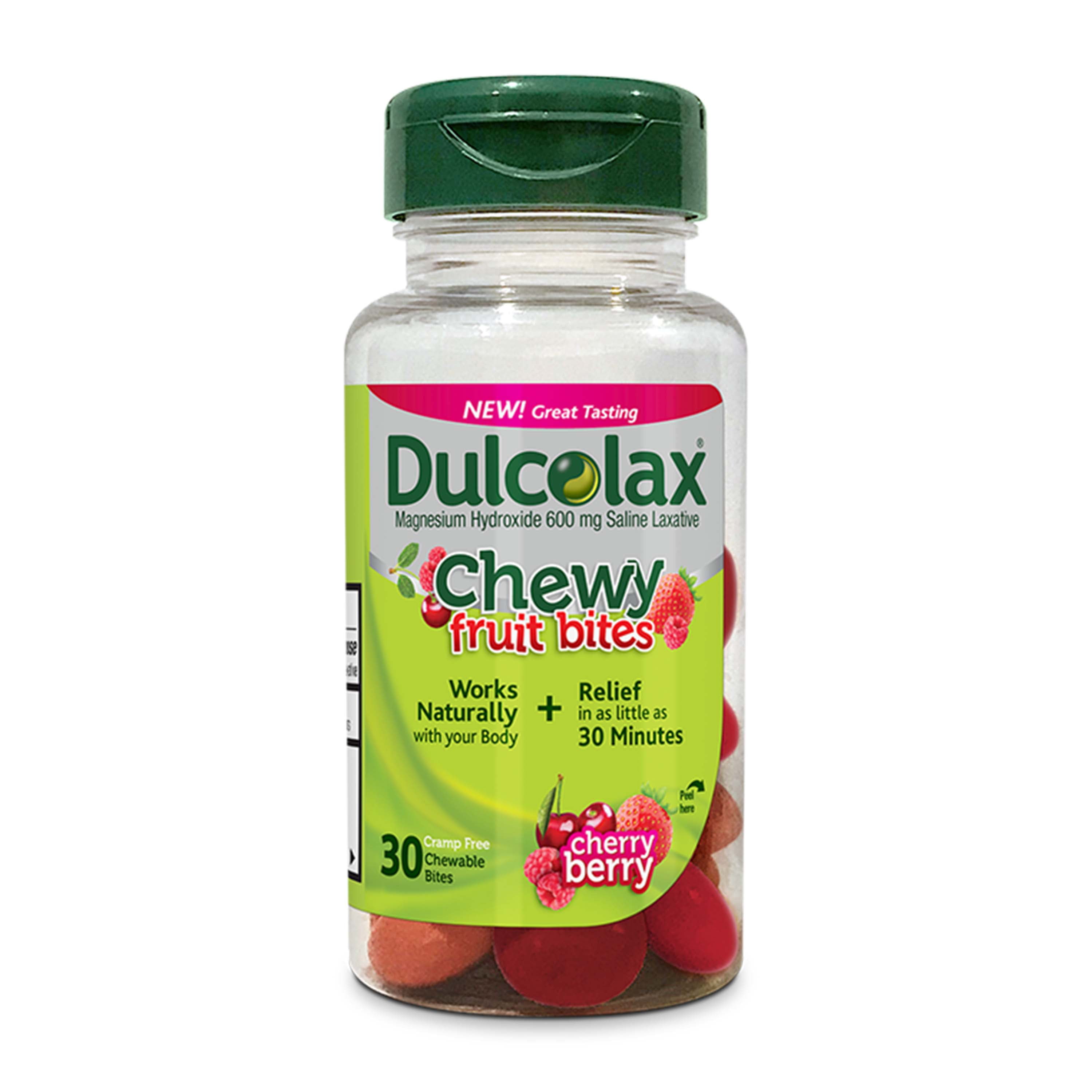 Dulcolax Chewy Fruit Bites, Saline Laxative, Cherry Berry Chewables, 30 Ct