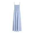 thumbnail image 5 of vigerkar Womens 2025 Summer Dress Casual Sleeveless Spaghetti Strap Smocked Ruffle Beach Long Maxi Dress with Pockets Light Blue, S, 5 of 6