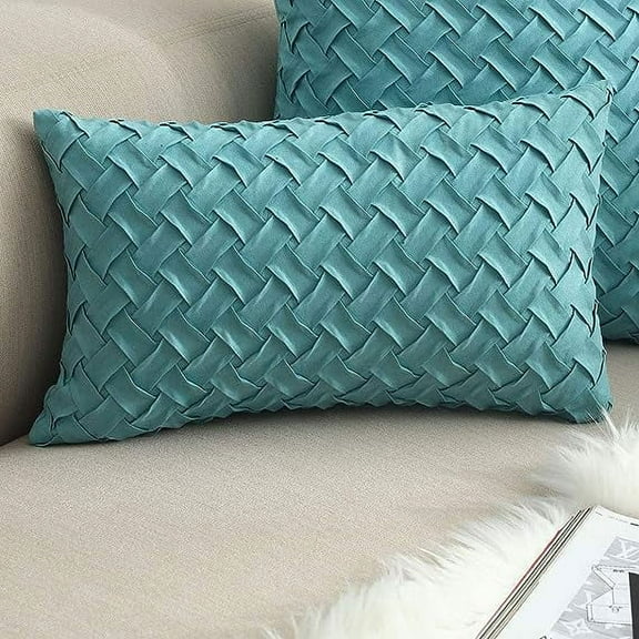 Nvzi Basket Weave Pattern Decorative Throw Pillow Cover Super Soft Suede Solid Lumbar Accent Cushion Case for Couch Sofa Car (Mint Green,12"x20")