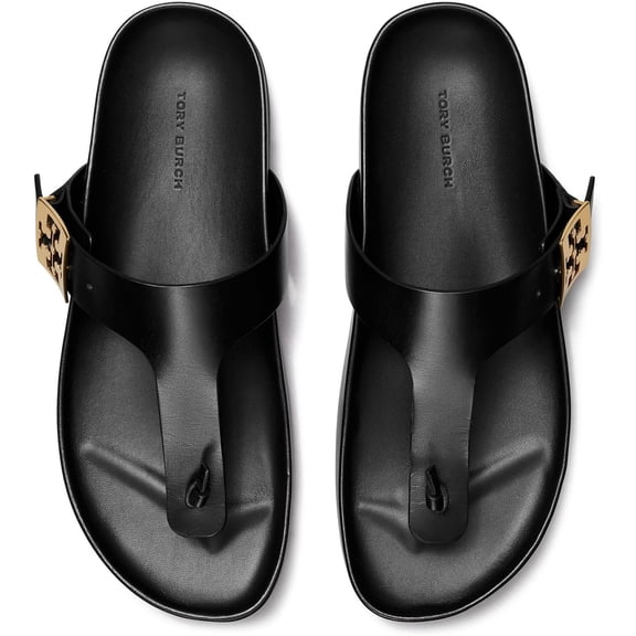 Tory Burch Women's Mellow Leather Thong Sandals, Perfect Black, 8