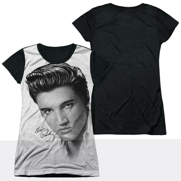 Elvis Presley - Stare 2 - Juniors Teen Girls Black Back Sleeve Shirt - Small