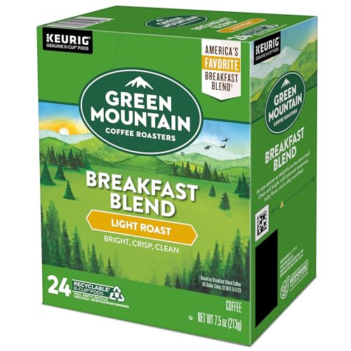 Green Mountain Coffee Roasters Breakfast Blend, Single-Serve Keurig K-Cup Pods, Light Roast Coffee, 24count(Pack of 4)