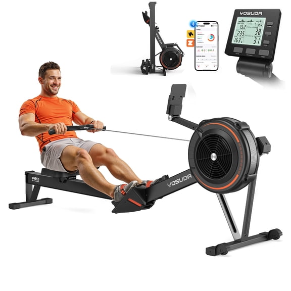 YOSUDA R2 Air Rowing Machine for Home Use with Self-Powered Monitor, 53.7" Slide Rail, Professional Adjustable Air Resistance Rower, Ergonomic Comfort Seat & Easy Vertical Storage