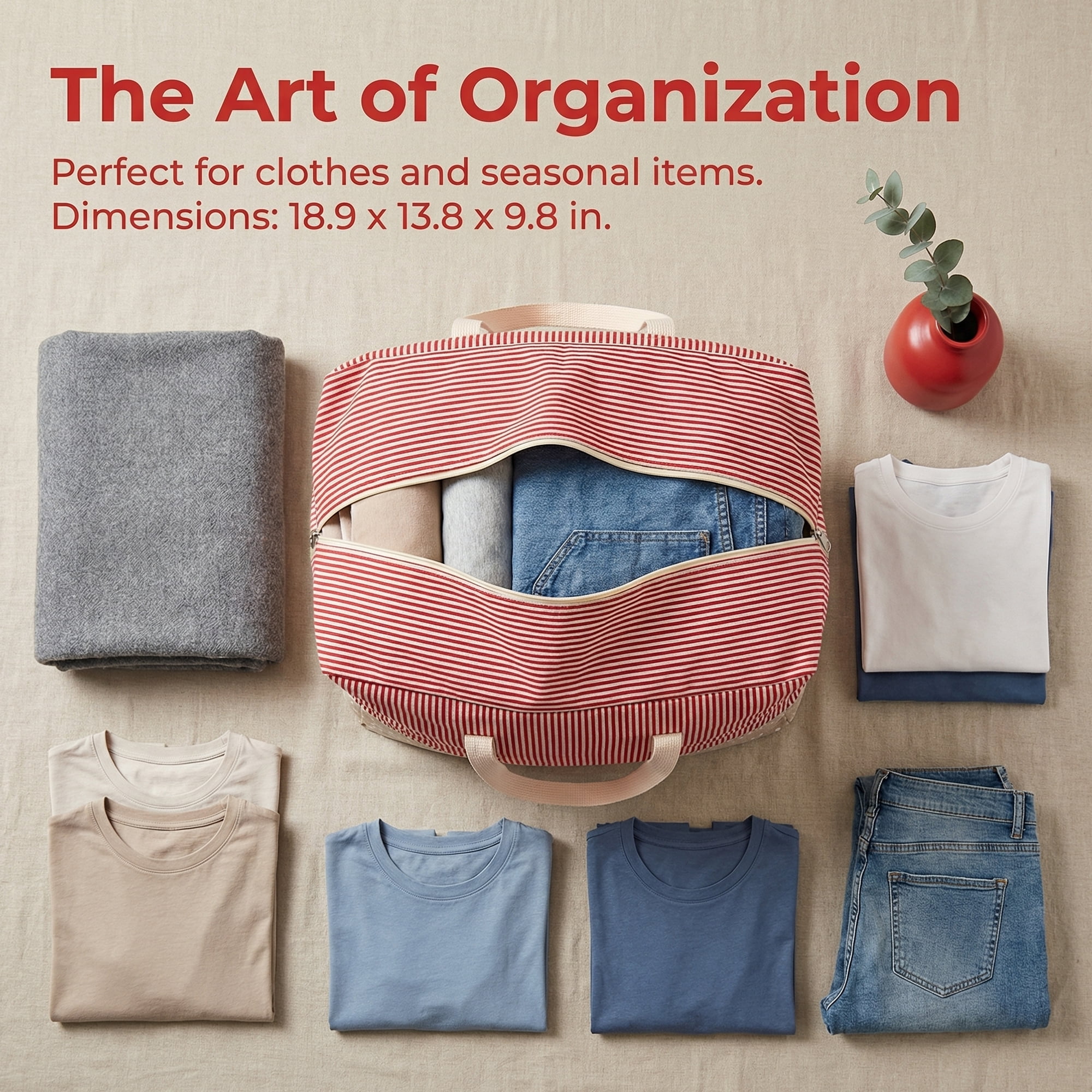 Unique Bargains Clothes Storage Bag for Closet Organizer Red 18.9"x13.8"x9.8"