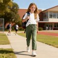 thumbnail image 4 of Yourumao Linen Pants for Girls 4-14 Year Elastic Waist Straight Leg Pants Lightweight Solid Summer Pants with Pocket, 4 of 9