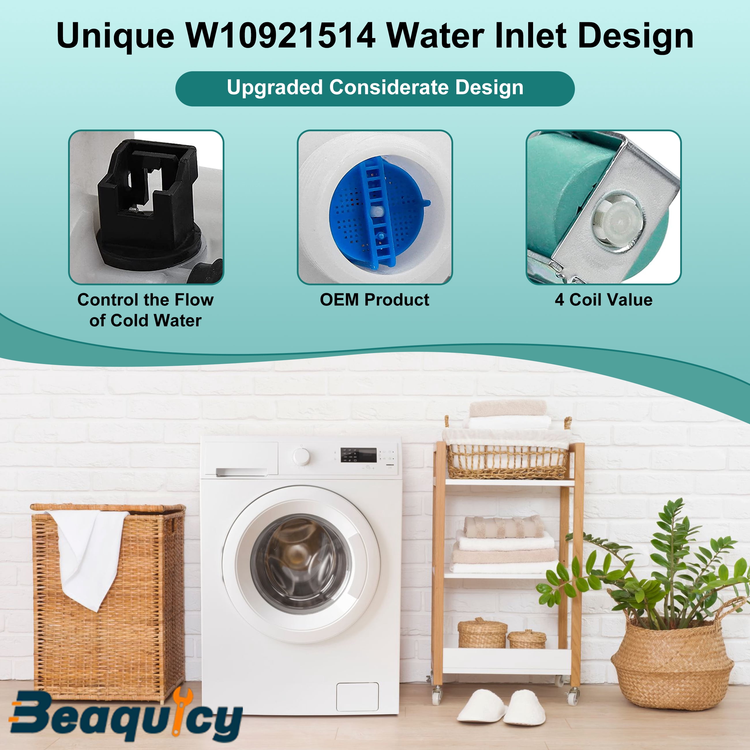 Beaquicy Washer Water Inlet Valve Replacement W11220230 W11165546 with Mounting Bracket, 1 Pack