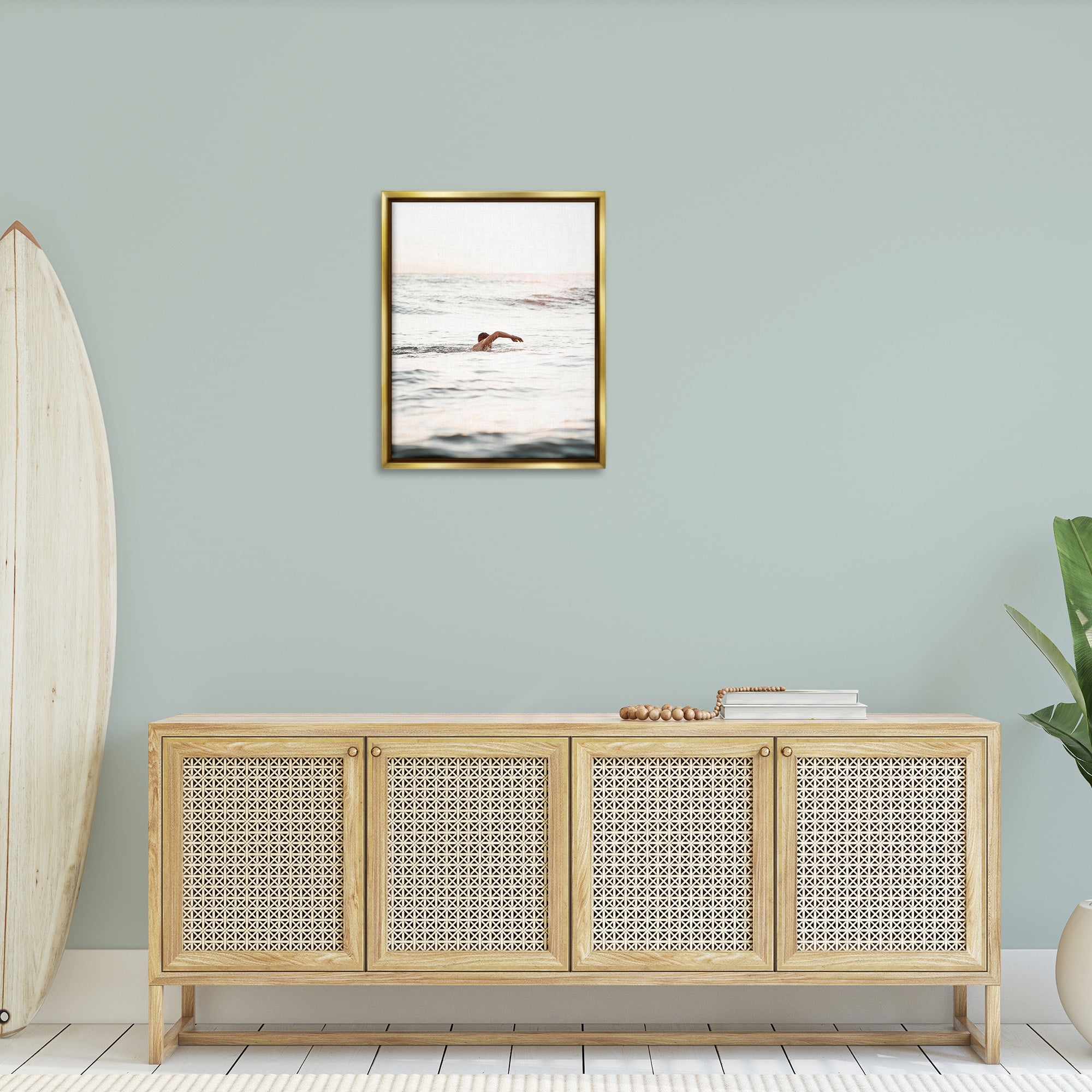 Stupell Industries Person Swimming in Sea Novelty Photography Gold Floater Framed Canvas Art Print Wall Art, 25 x 31