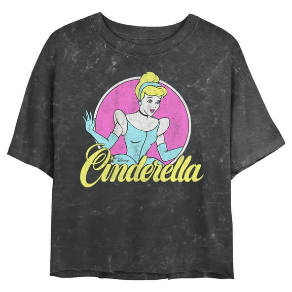 Junior's Cinderella Distressed Logo Crop Graphic Tee Black Large
