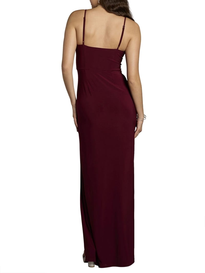 David's Bridal, The Edit by DB Studio Women's Formal V-Neck Ruched Sheath Dress, Full Length, Jersey