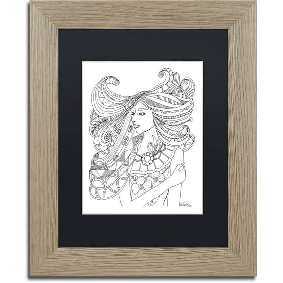 Trademark Fine Art "Flower Girls 21" Canvas Art by KCDoodleArt Black Matte, Birch Frame