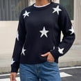 thumbnail image 2 of Ke1Clo Women Sweater Knitted Star Print Casual Fashion Round Neck Pullover Trendy Long Sleeve Loose Fall Winter Soft Comfy Tops Black M, 2 of 7