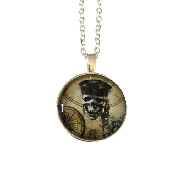 Pirate Skull Compass Dome Pendant Necklace Pirates of The Carribean Movie Fan Fashion Gift Jewelry