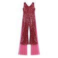 thumbnail image 5 of CHICTRY Kids Girls Sequins One Piece Party Jumpsuits with Tulle Cloak Flower Wedding Prom Dress Burgundy 16, 5 of 7