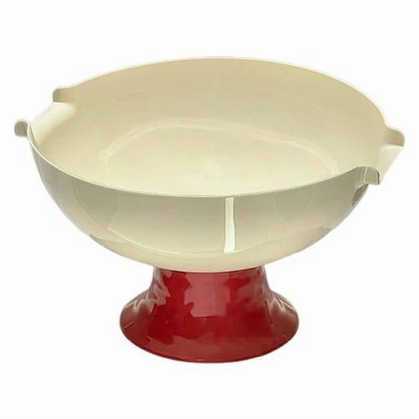 Frutero con pedestal, frutero con pie, expositor, decorativo y práctico. Rojo Blanco