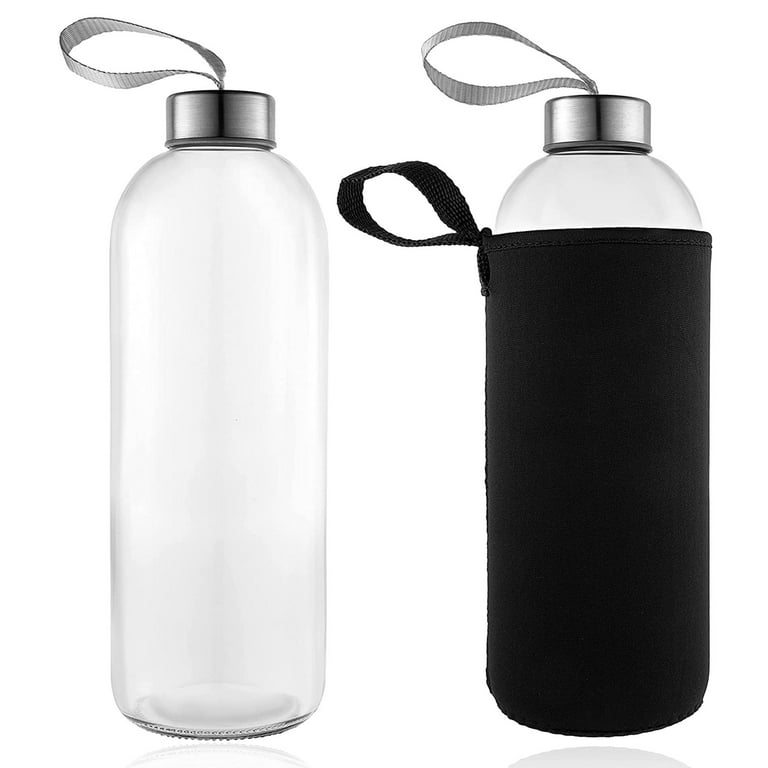 Kitchen Lux 24 Oz Reusable Glass Water Bottles with Airtight Screw