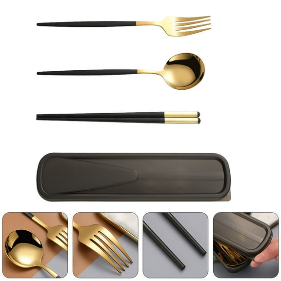 ULTNICE 1 Set Reusable Travel Utensils Set Stainless Steel Black Portable Daily Use