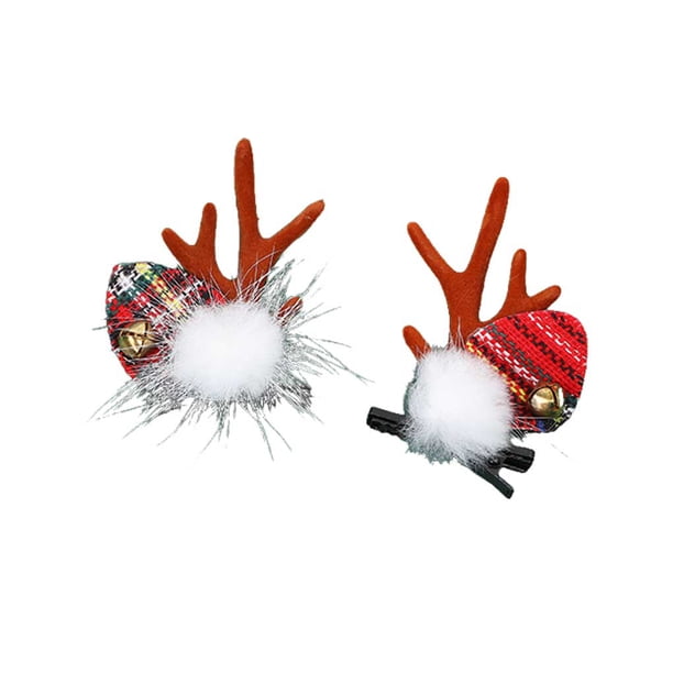 Bewildely Pinzas navideñas para el cabello, horquilla de cuerno de ciervo de Navidad, Bola de pelo de nieve, suministros para fiestas, decoración de Kits de decoración para fiestas Rojo Bewildely HA065444-01