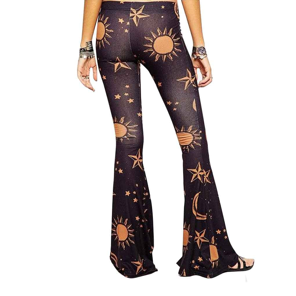 Sun Moon Star Printed Slim Flare Pants 