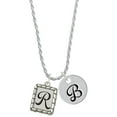 thumbnail image 1 of Delight Jewelry Silvertone Pebble Border Initial - R Silvertone Script Initial Disc - B - Charm Necklace, 20"+3", 1 of 4