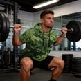 thumbnail image 4 of OIOLOYJM Mens Sun Protection Shirts Quick Dry Lightweight Uv Protection Rash Guard Camo Short Sleeve Hoodies Summer Running Fishing Hooded Shirts Green L, 4 of 5
