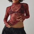thumbnail image 2 of Women‘s Long Sleeve Lace Shirts with Mesh See-Through and Mock Neck, 2 of 5