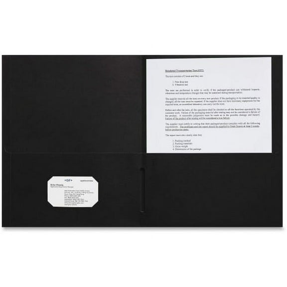 Sparco 2-pocket Leatherette Portfolio Letter - 8 1/2" x 11" Sheet Size - 2 Internal Pocket(s) - Leatherette Paper - Black - 25 / Box