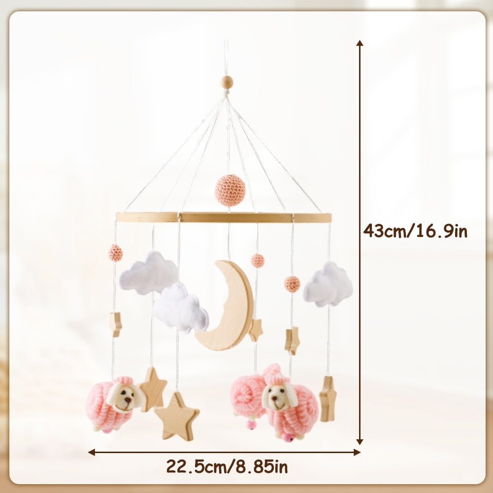Baby Crib Mobile Wind Chime – Wooden Bed Bell Hanging Pendant, Soothing Toy for Newborns, Home Nursery Decoration, Cream-Coloured