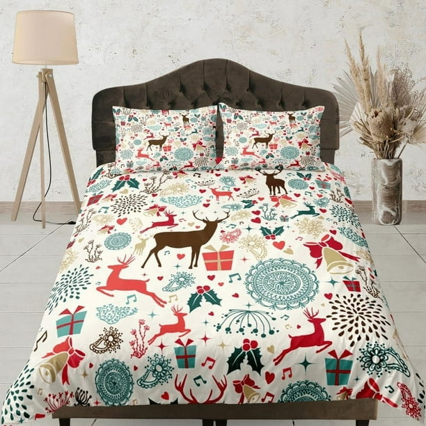 Juego De Funda Nórdica Con Almohadas Navidad Reno Dormitorio Ropa De Cama