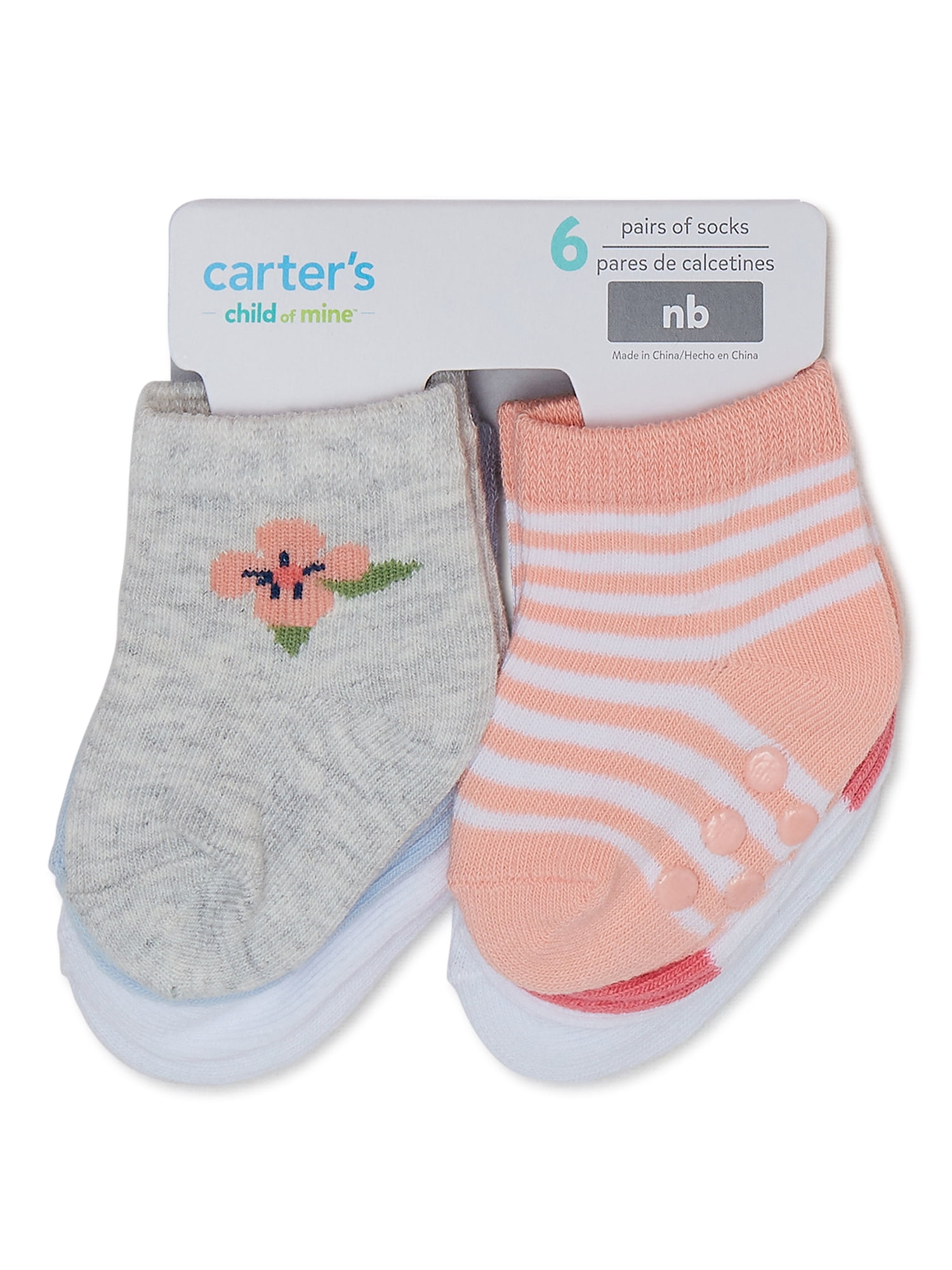 Carter's Child of Mine, Infant Baby Girl Bird Crew Socks, 6 Pack, Sizes Newborn-6 Months