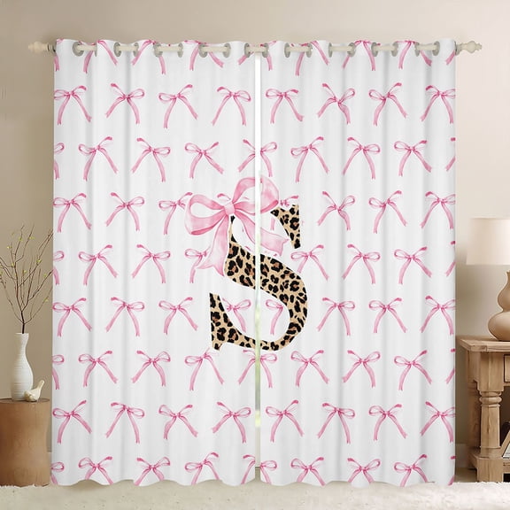 Castle Fairy Boys Girls Letter Monogrammed S Black Out Curtains,Kawaii Pink Bow Curtains Pack of 2 (42x63 Each),Animal Leopard Print Bedroom Curtains,Breathable Home Decor