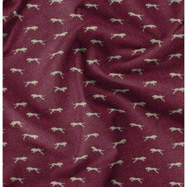 Soimoi Tissu Satin Modal Rouge Peau de Léopard Décor Tissu Imprimé au Mètre 42 Pouces de Large