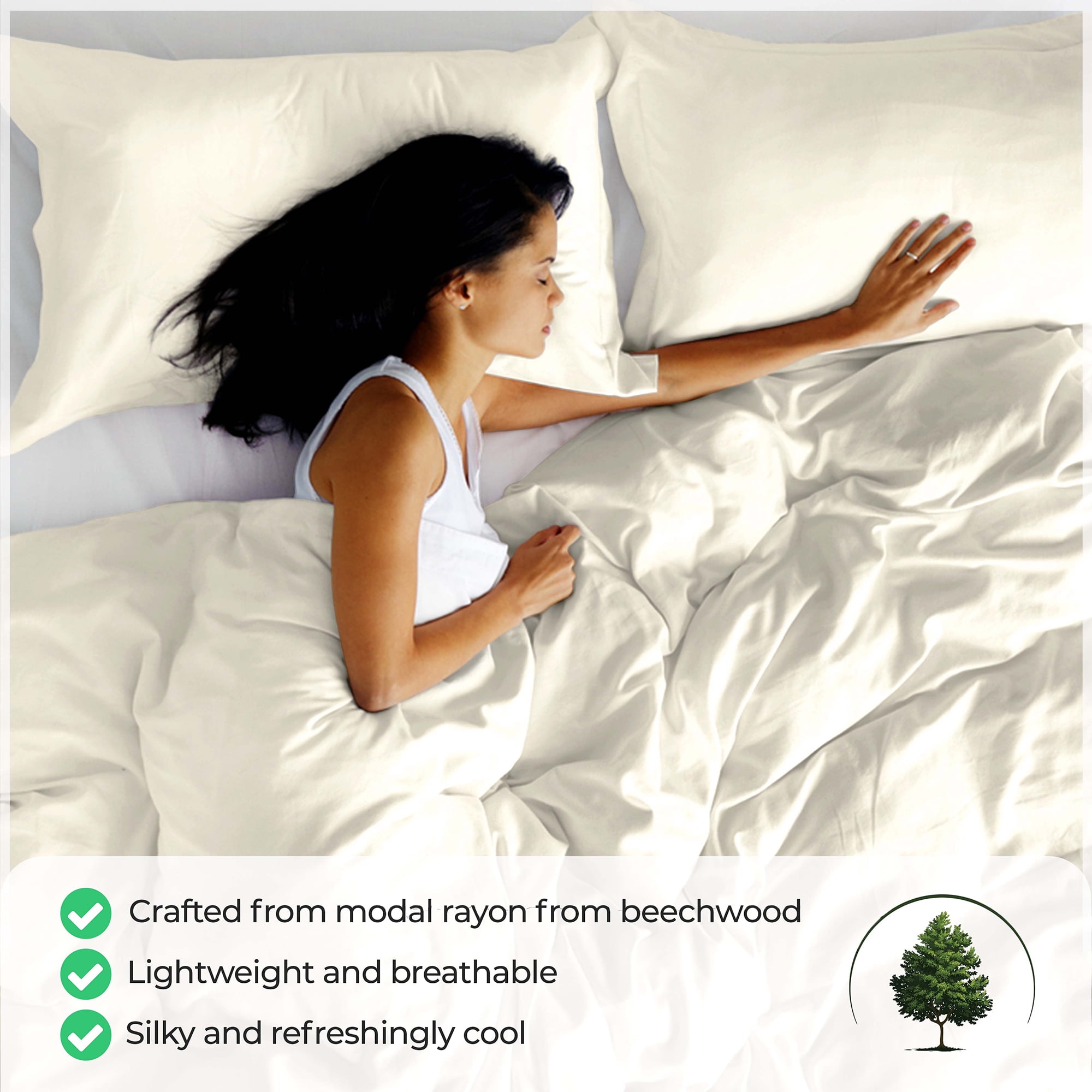 Superior Modal From Beechwood 400TC Ivory Duvet Cover Set, Twin/ Twin XL