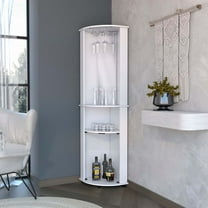 FM FURNITURE Oregon Corner Bar Cabinet, 3-Tier Shelf with Glass Rack