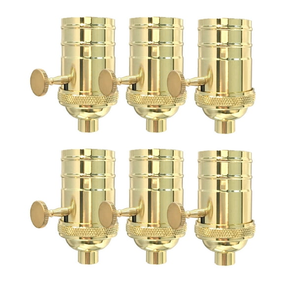 Royal Designs, Inc. On/Off Vintage Turn Knob Lamp Socket for Incandescent LED Bulbs, Polished Brass, Set of 6