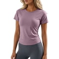 thumbnail image 3 of oqasdz Women's T Shirts Short Sleeve Crewneck Mesh Quick Drying Slim Fit Athletic Workout Shirts Breathable Summer Yoga Tee Top T-Shirts,Pink,S, 3 of 7